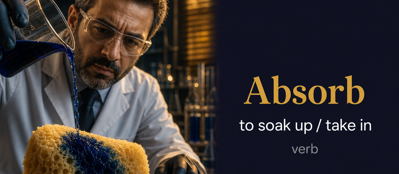 Absorb (يمتص أو يستوعب) — illustrated meaning of the English word Absorb on GL Dictionary