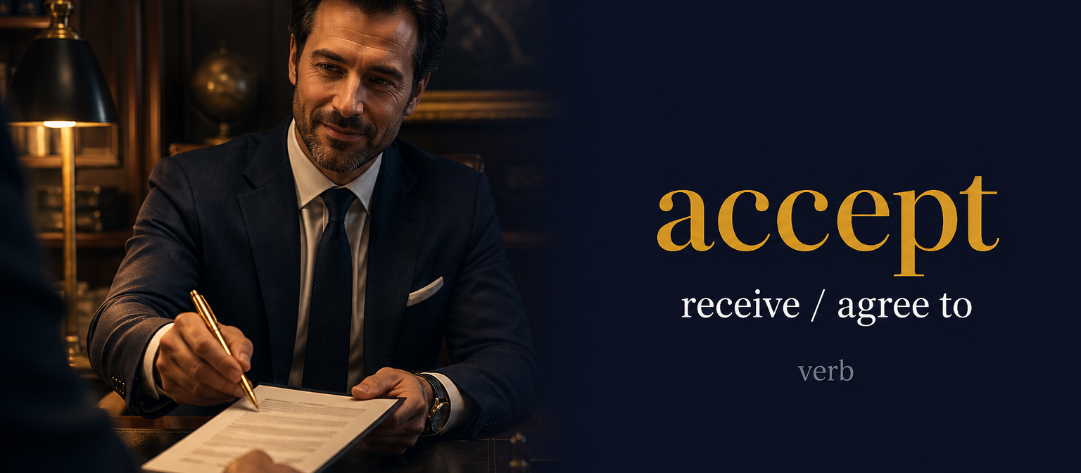 Accept (يقبل) — illustrated meaning of the English word Accept on GL Dictionary