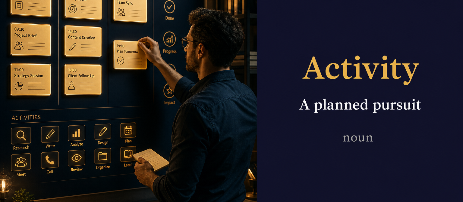 Activity (نشاط أو فعالية) — illustrated meaning of the English word Activity on GL Dictionary