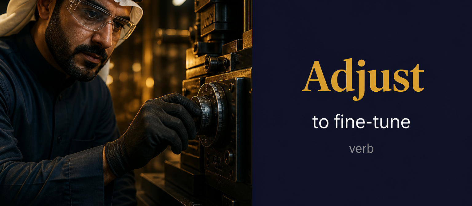 Adjust (يضبط أو يعدّل) — illustrated meaning of the English word Adjust on GL Dictionary
