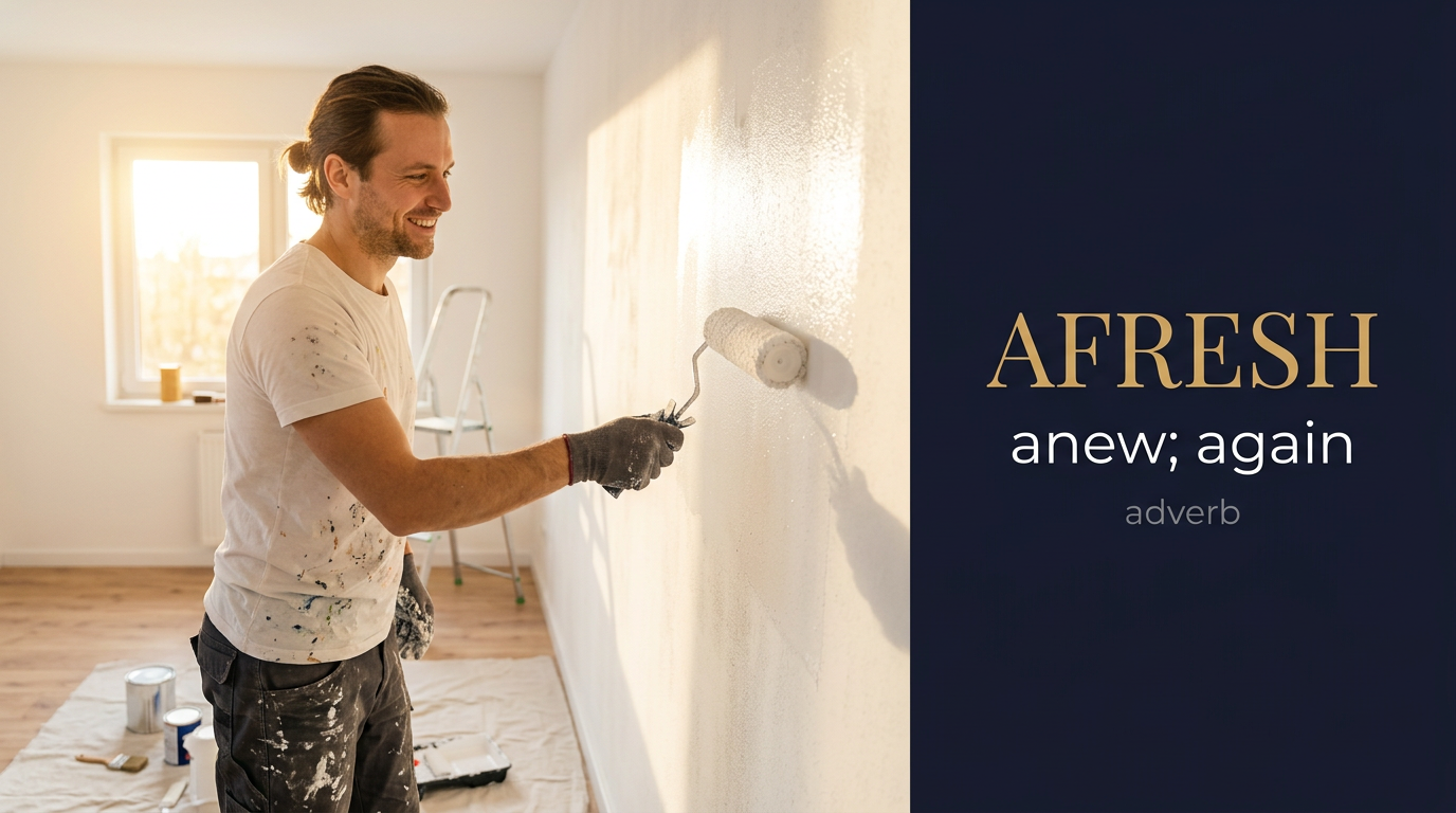 Afresh (من جديد) — illustrated meaning of the English word Afresh on GL Dictionary