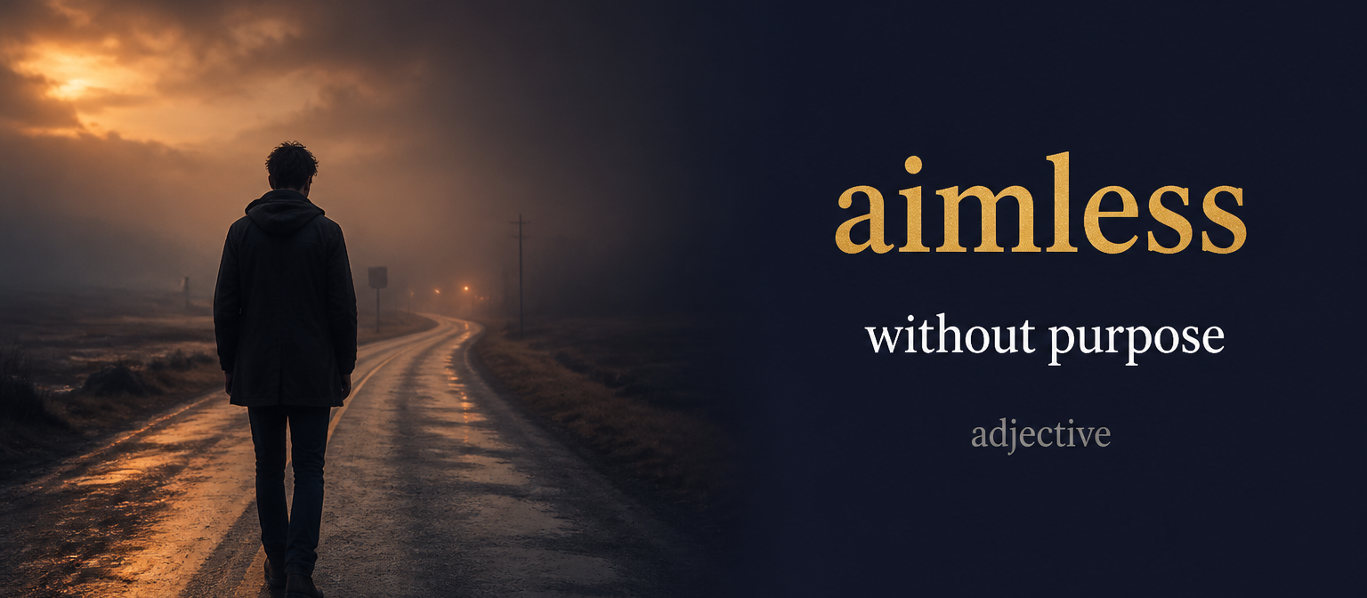 Aimless (عديم الهدف أو بلا غاية) — illustrated meaning of the English word Aimless on GL Dictionary
