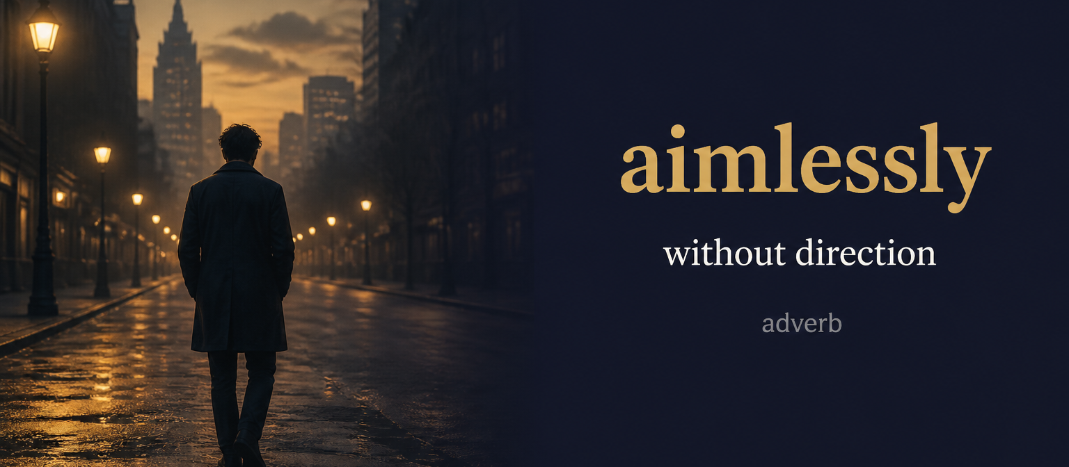 Aimlessly (بلا هدف أو بعشوائية) — illustrated meaning of the English word Aimlessly on GL Dictionary