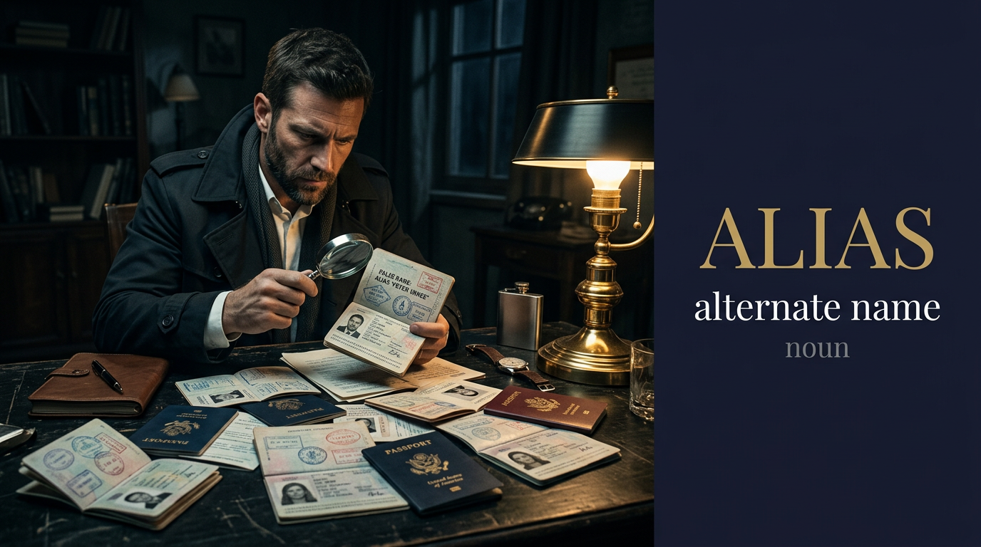 Alias (اسم مستعار) — illustrated meaning of the English word Alias on GL Dictionary