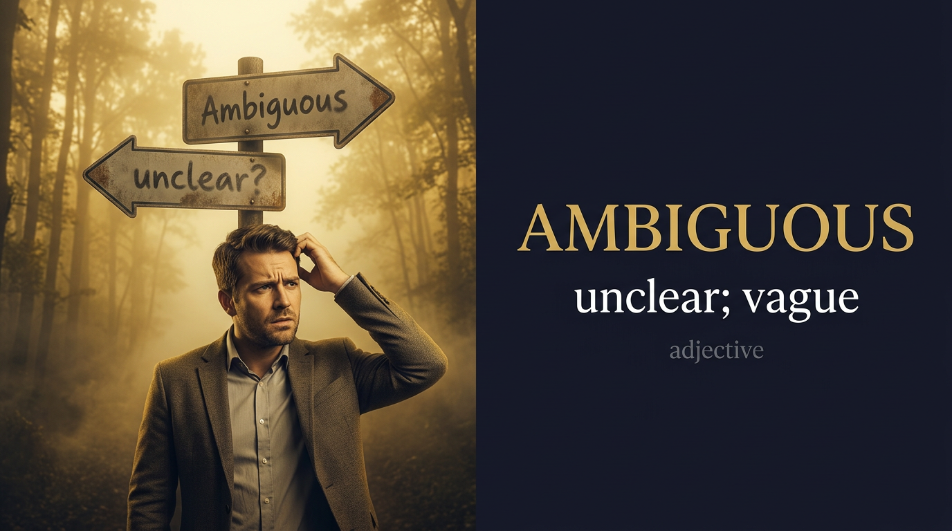 Ambiguous (غامض أو غير واضح المعنى) — illustrated meaning of the English word Ambiguous on GL Dictionary