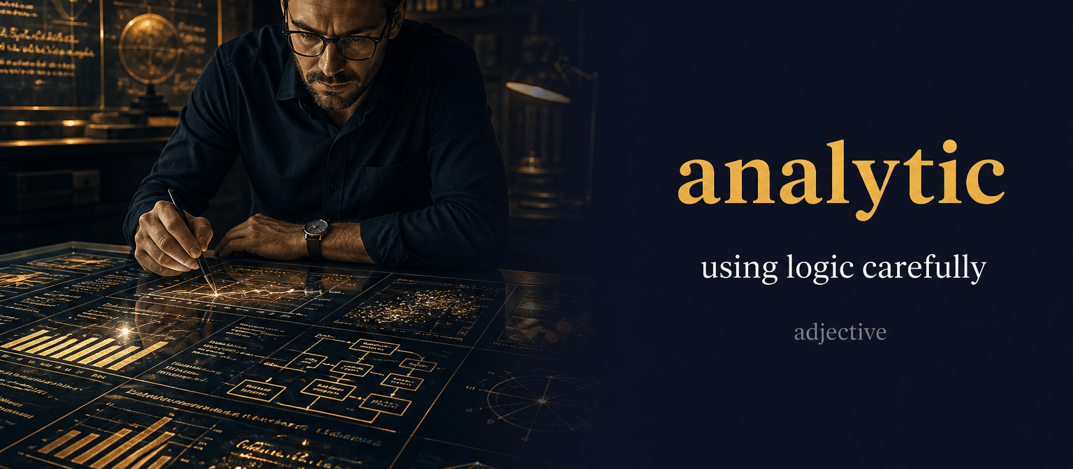 Analytic (تحليلي) — illustrated meaning of the English word Analytic on GL Dictionary