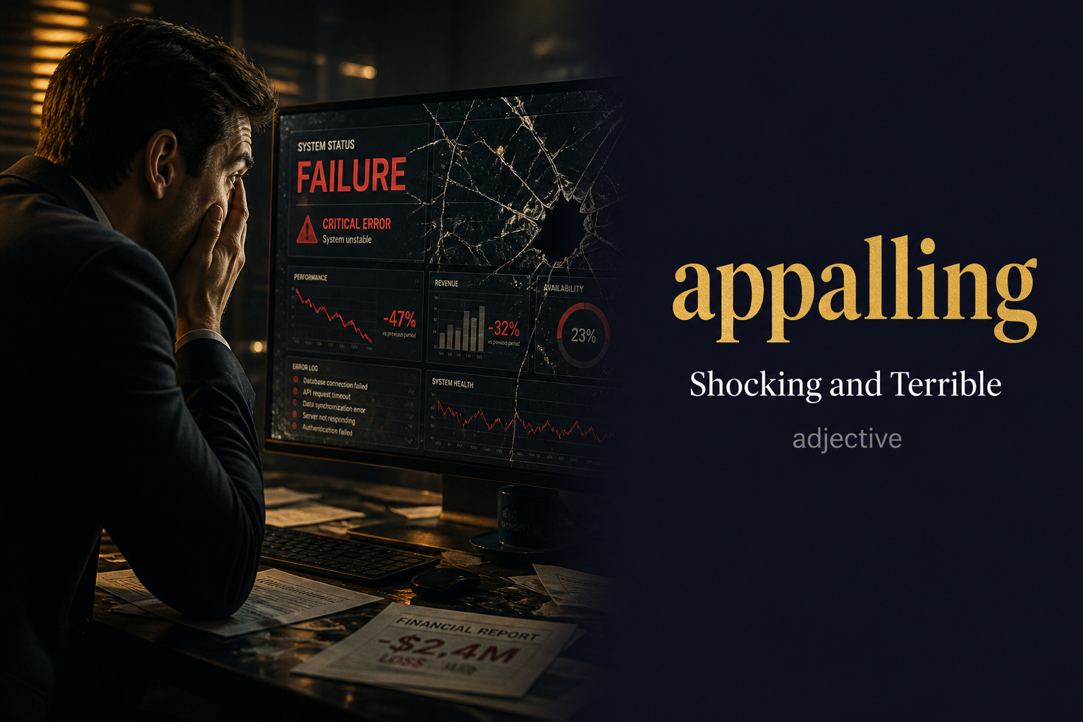 Appalling (مروع أو فظيع) — illustrated meaning of the English word Appalling on GL Dictionary