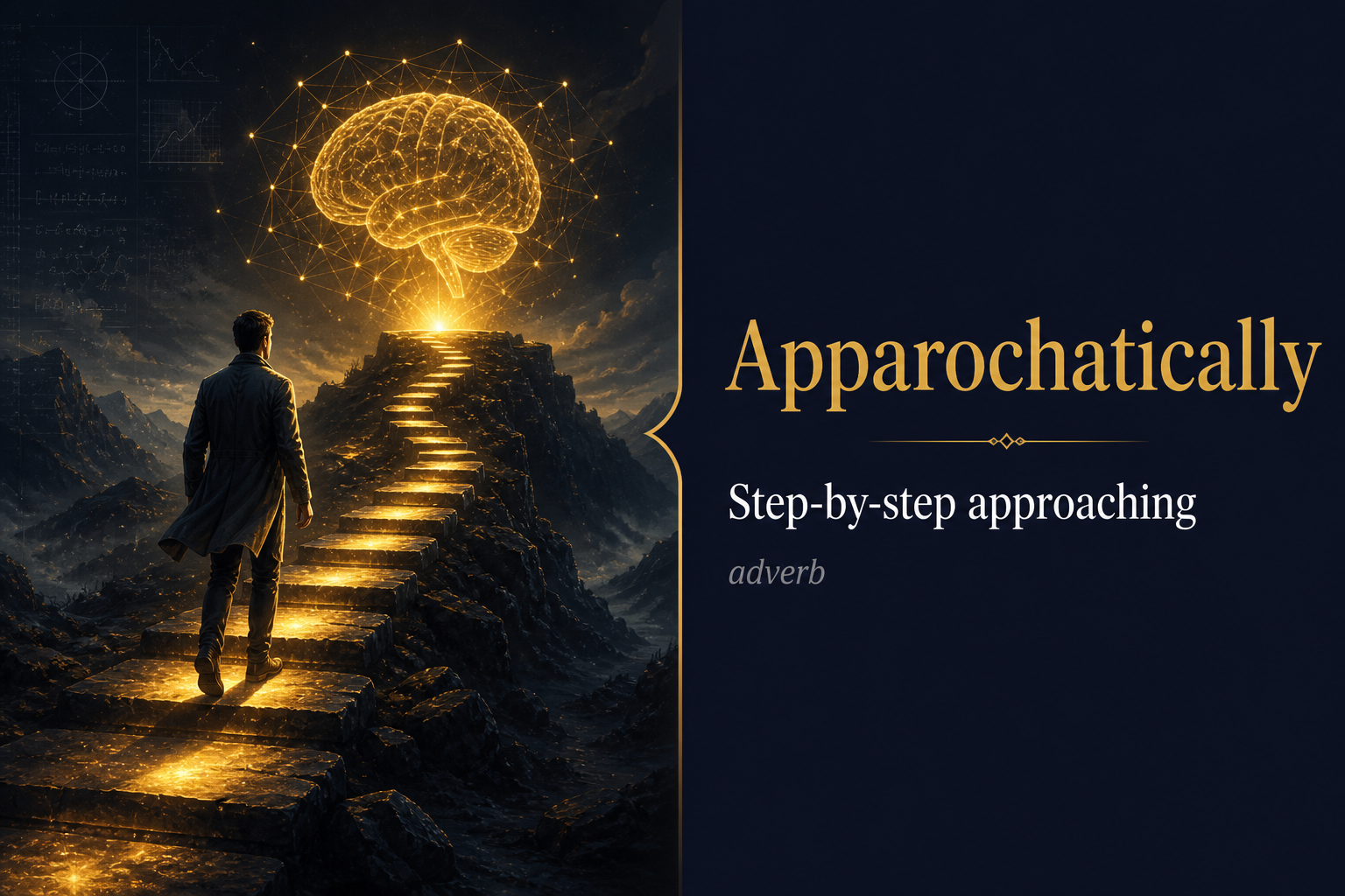 Apparochatically (تدريجياً / خطوة بخطوة) — illustrated meaning of the English word Apparochatically on GL Dictionary