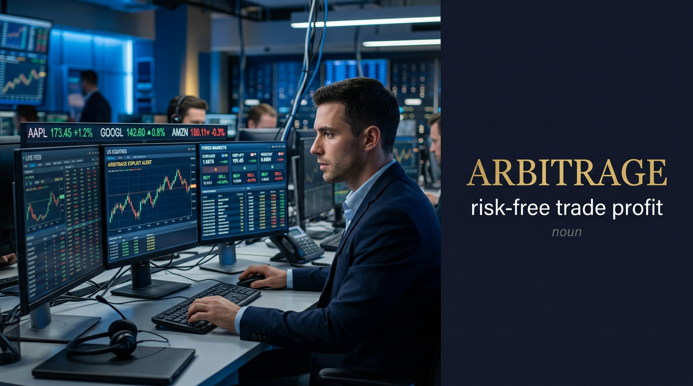 Arbitrage (المراجحة) — illustrated meaning of the English word Arbitrage on GL Dictionary