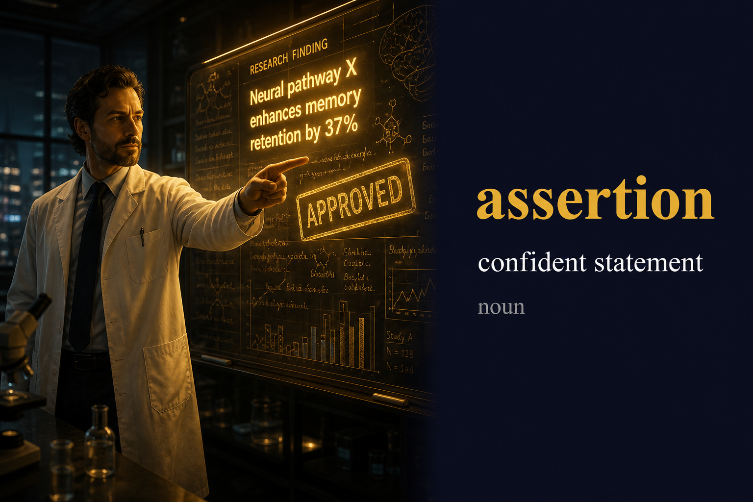 صورة توضيحية لمعنى كلمة Assertion (تأكيد / زعم جازم)