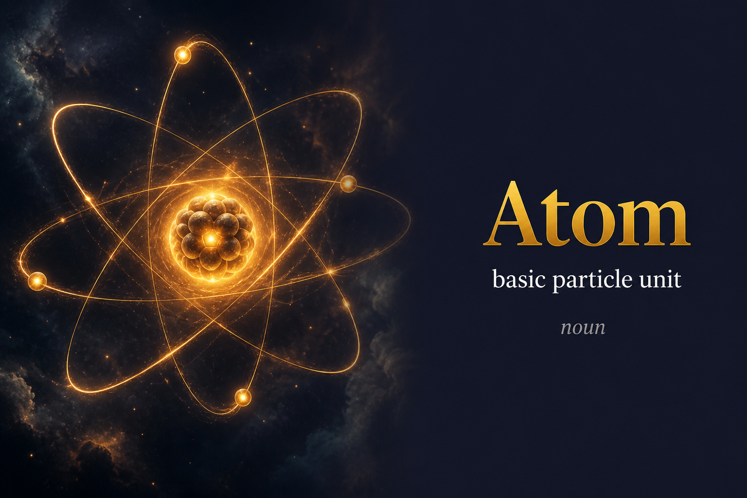 Atom (ذرة) — illustrated meaning of the English word Atom on GL Dictionary