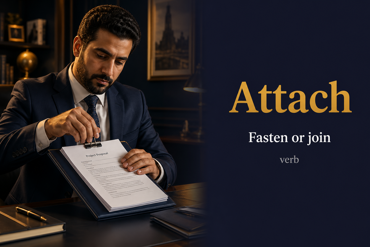 Attach (إرفاق أو ربط) — illustrated meaning of the English word Attach on GL Dictionary