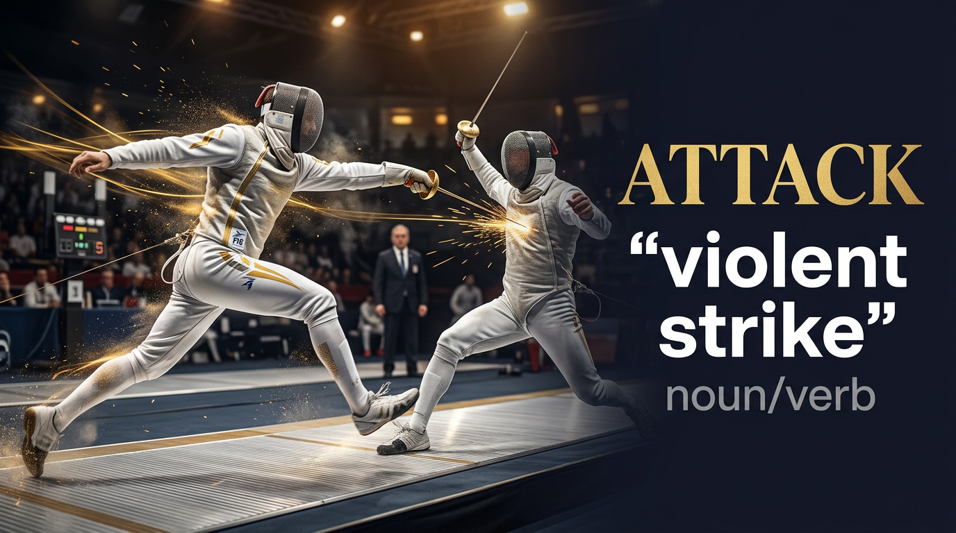 Attack (هجوم أو اعتداء) — illustrated meaning of the English word Attack on GL Dictionary