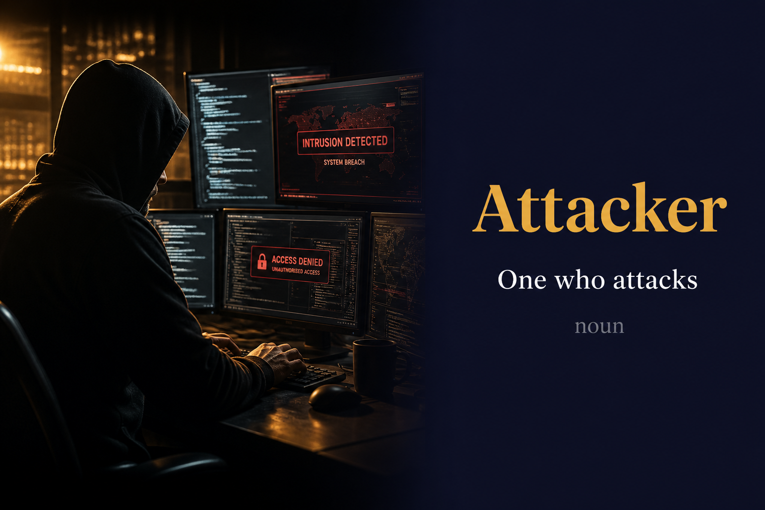 Attacker (مهاجم) — illustrated meaning of the English word Attacker on GL Dictionary