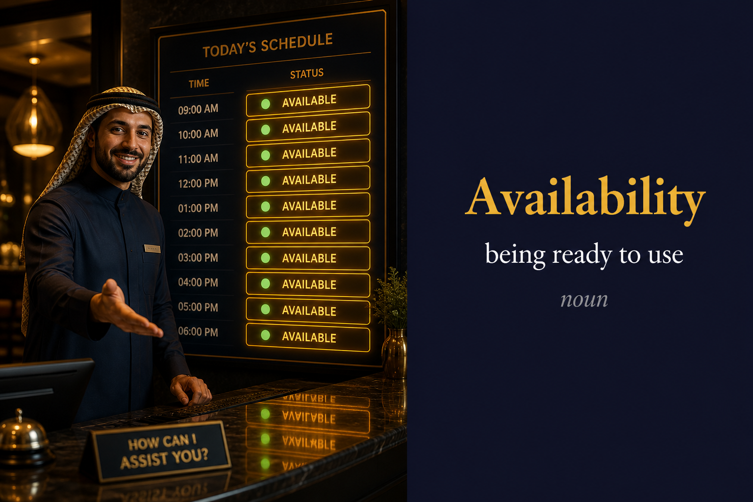 Availability (توفّر أو إتاحة) — illustrated meaning of the English word Availability on GL Dictionary