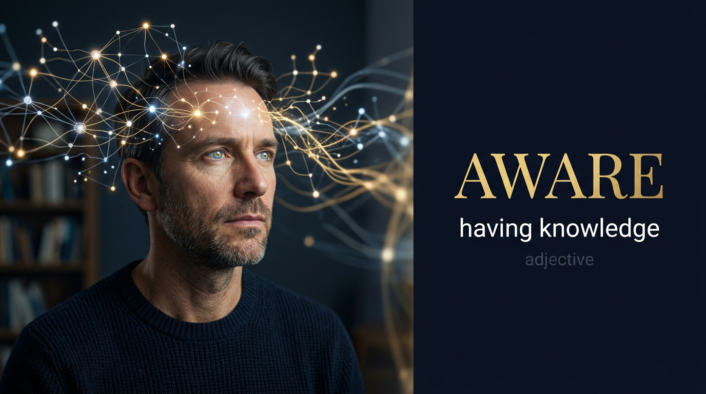 صورة توضيحية لمعنى كلمة Aware (واعي ومدرك)