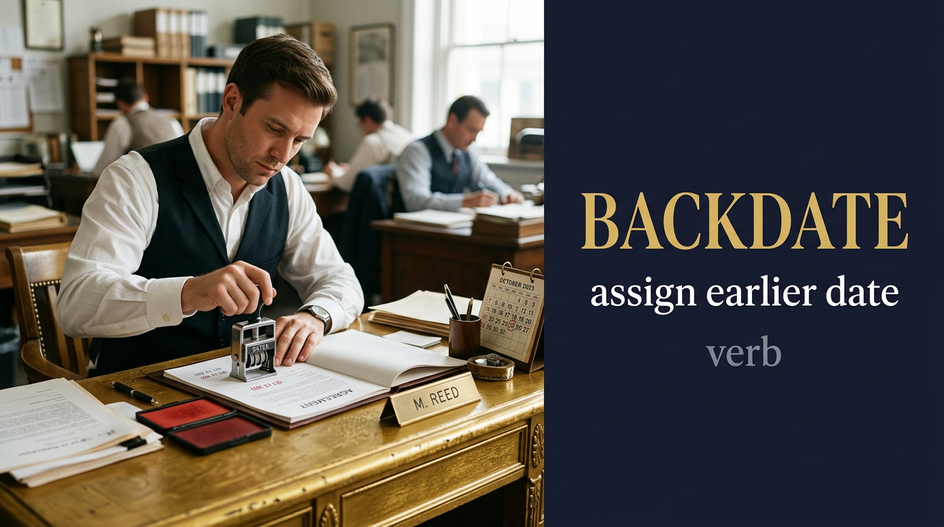 Backdate (إسناد تاريخ سابق) — illustrated meaning of the English word Backdate on GL Dictionary