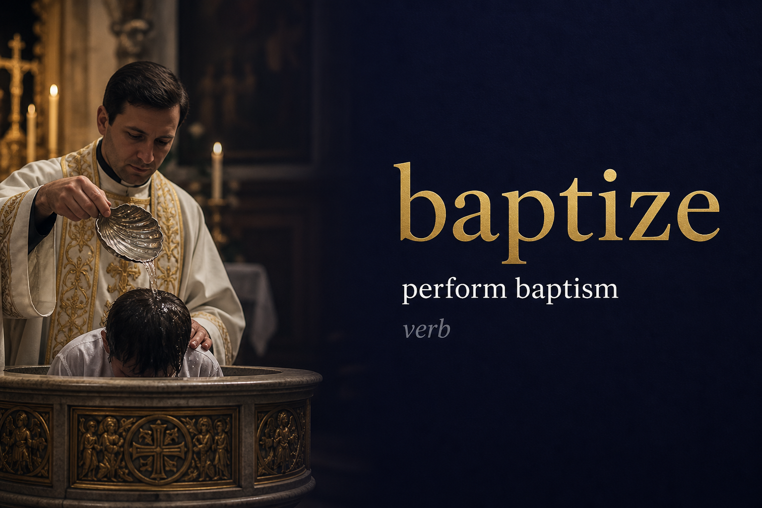Baptize (يعمّد) — illustrated meaning of the English word Baptize on GL Dictionary