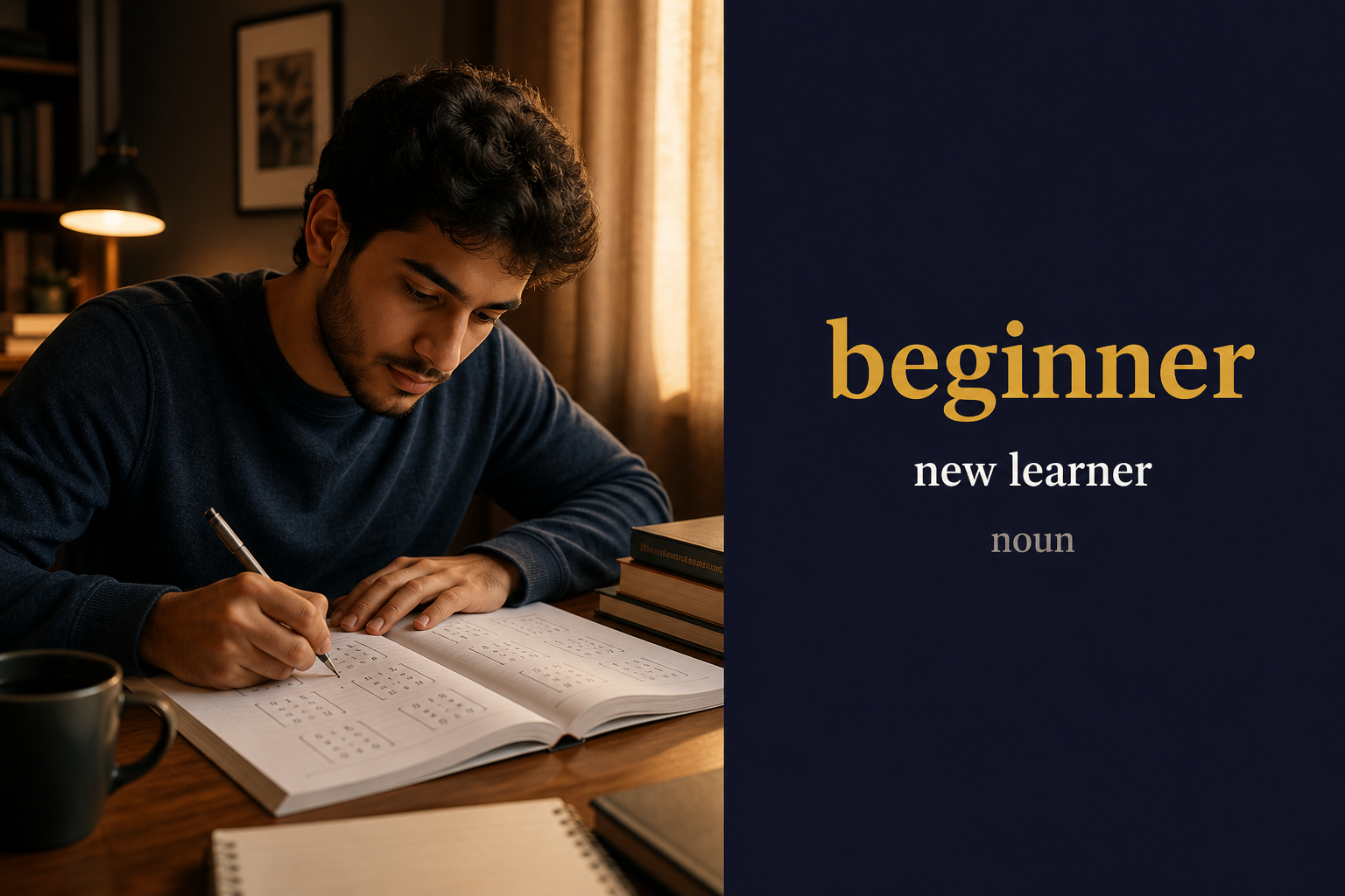 Beginner (مبتدئ) — illustrated meaning of the English word Beginner on GL Dictionary