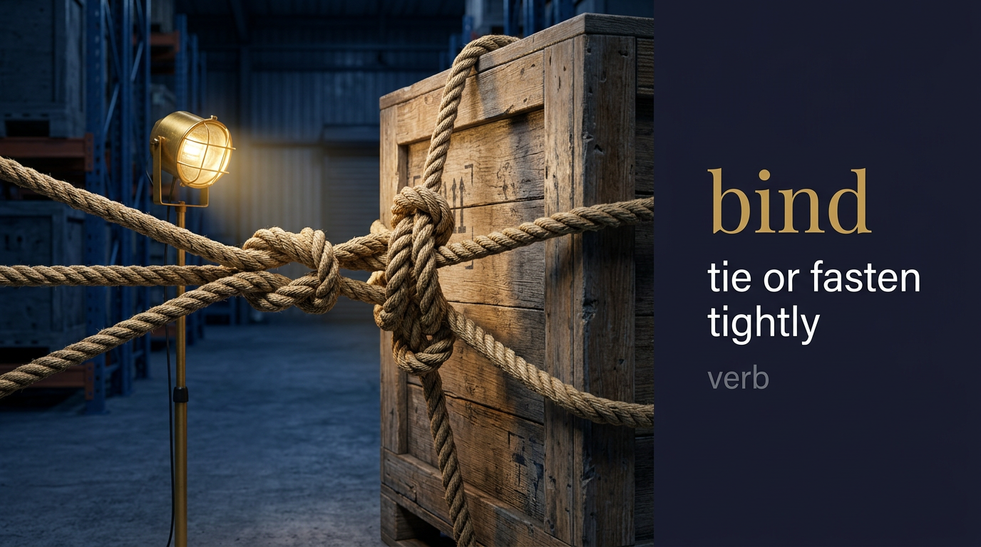 Bind (يُقيد أو يربط أجزاء معاً) — illustrated meaning of the English word Bind on GL Dictionary