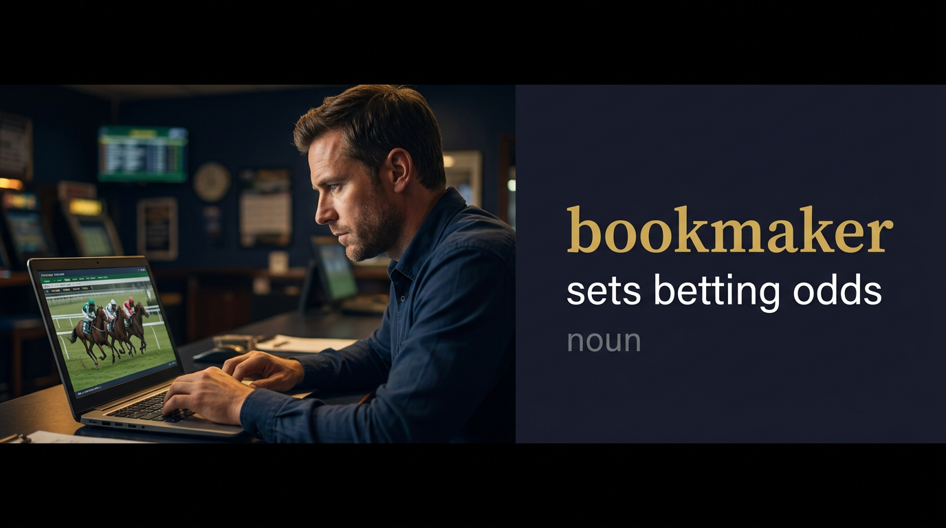 صورة توضيحية لمعنى كلمة Bookmaker (جهة تحدد نسب رهانات وتدير مخاطرها)