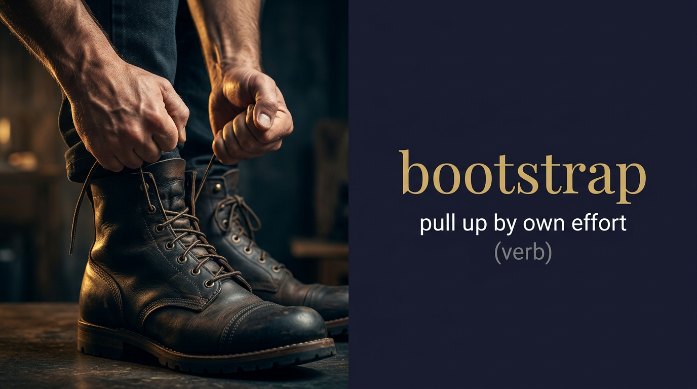 Bootstrap (البدء أو التطوير الذاتي بموارد محدودة دون دعم خارجي) — illustrated meaning of the English word Bootstrap on GL Dictionary