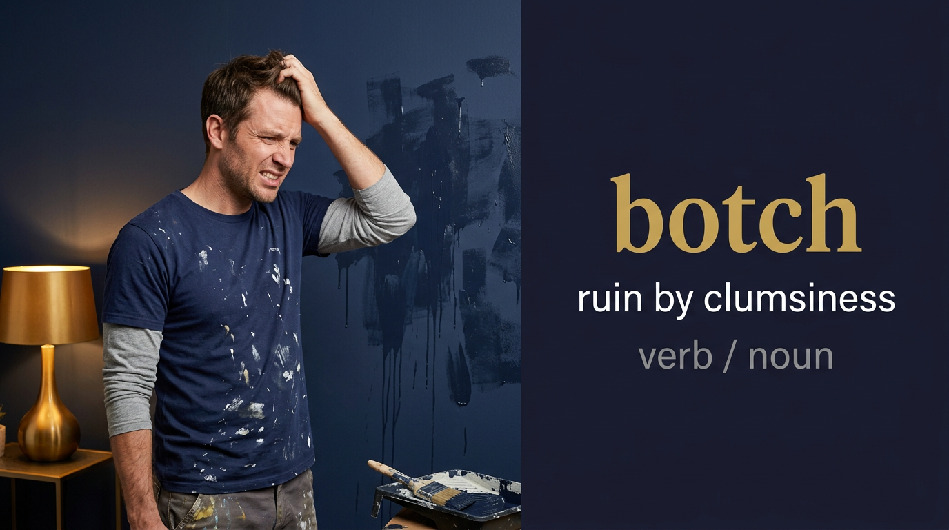 Botch (تنفيذ رديء يشوه نتيجة مهمة) — illustrated meaning of the English word Botch on GL Dictionary