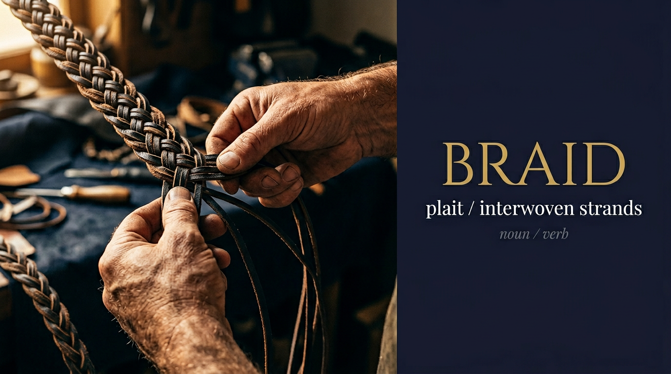 Braid (تشبيك خيوط متعددة بنمط منتظم) — illustrated meaning of the English word Braid on GL Dictionary