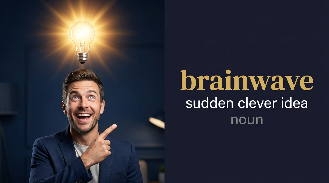 Brainwave (موجة نشاط كهربائي دماغي أو فكرة مفاجئة) — illustrated meaning of the English word Brainwave on GL Dictionary