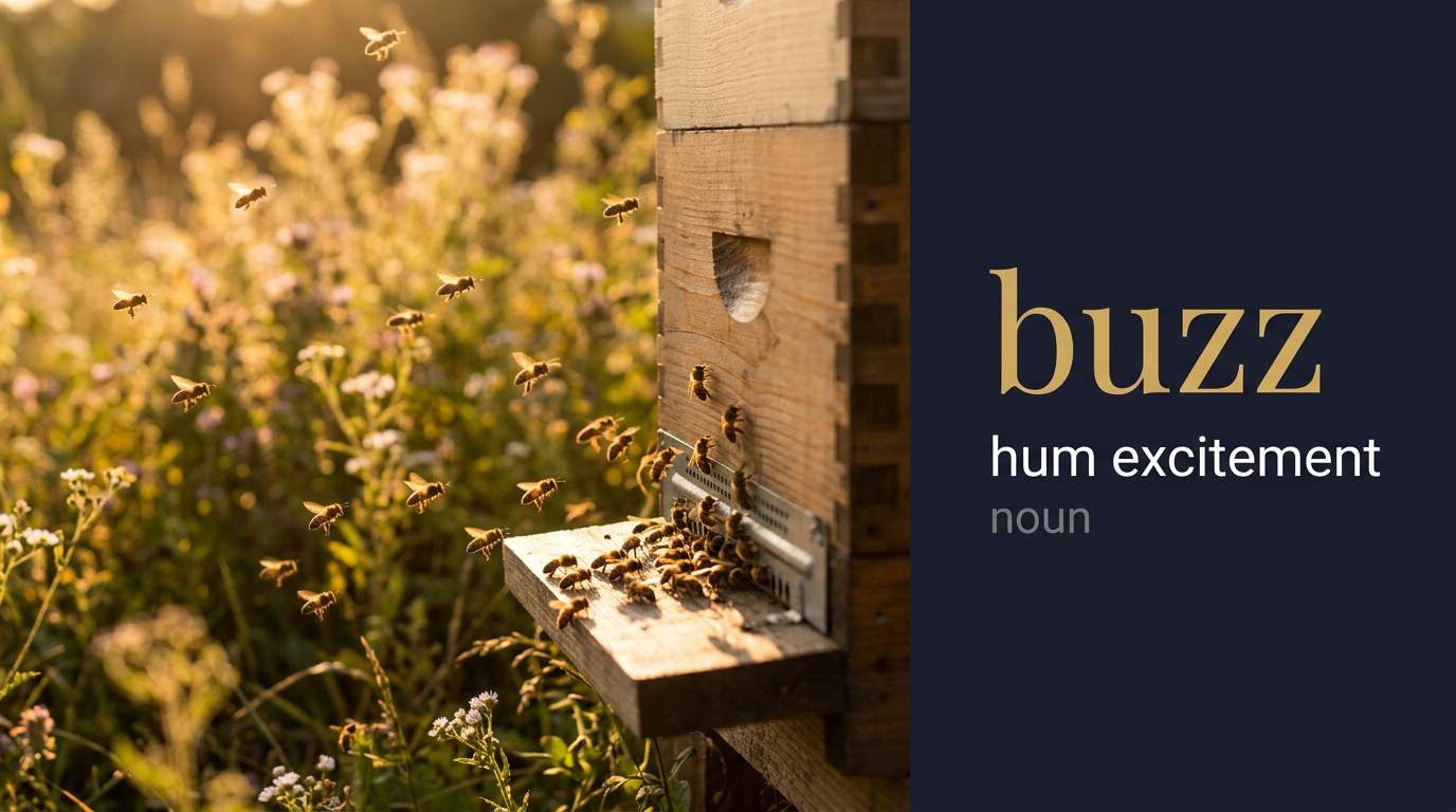 صورة توضيحية لمعنى كلمة Buzz (طنين أو ضجيج طفيف أو إثارة جماعية حول فكرة)