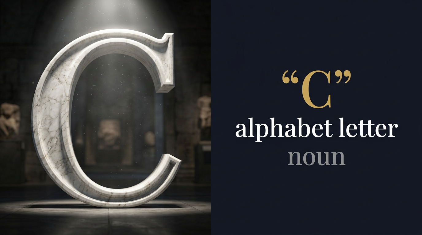 C (الحرف الثالث باللاتينية ورمز متغير أو لغة برمجة أساسية) — illustrated meaning of the English word C on GL Dictionary