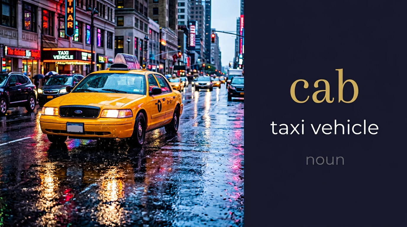 صورة توضيحية لمعنى كلمة Cab (سيارة أجرة مرخَّصة لنقل ركاب بمقابل محسوب)