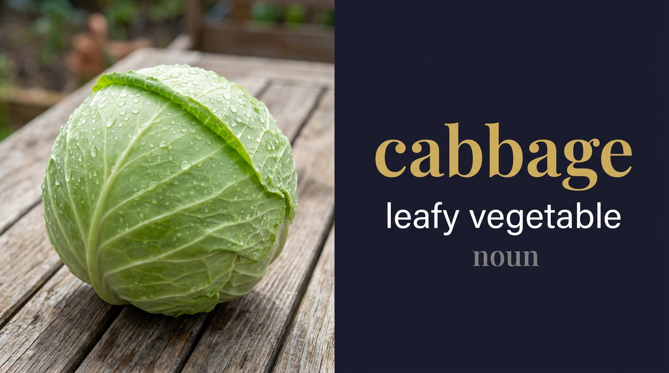 صورة توضيحية لمعنى كلمة Cabbage (خضار ورقي كروي مضغوط الطبقات غني أليافاً)