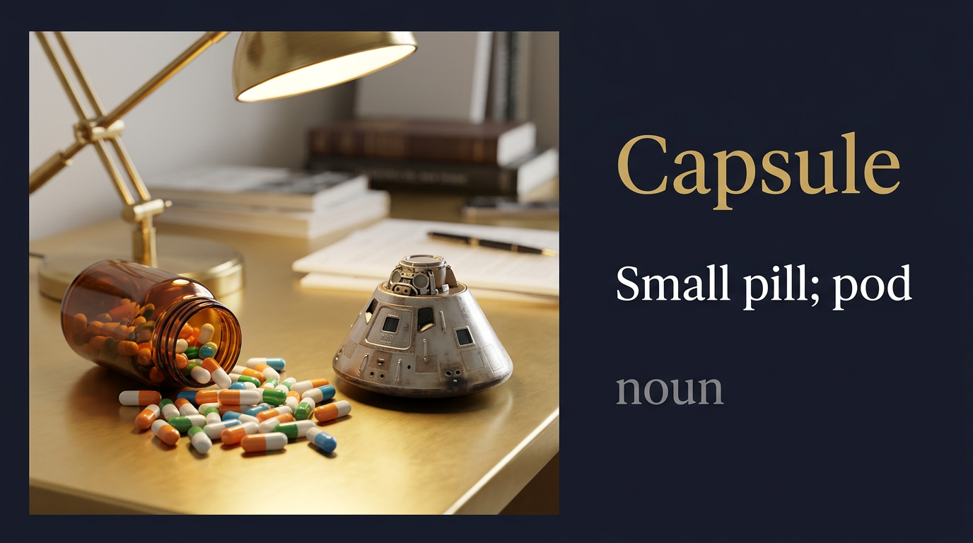 صورة توضيحية لمعنى كلمة Capsule (غلاف صغير يحوي مادة أو مقصورة محكمة الإغلاق)