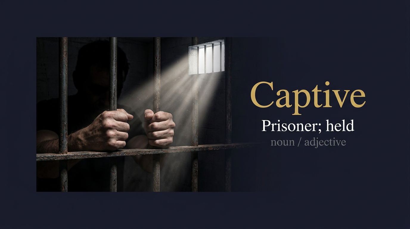 Captive (محتجز بلا حرية حركة أو قرار) — illustrated meaning of the English word Captive on GL Dictionary