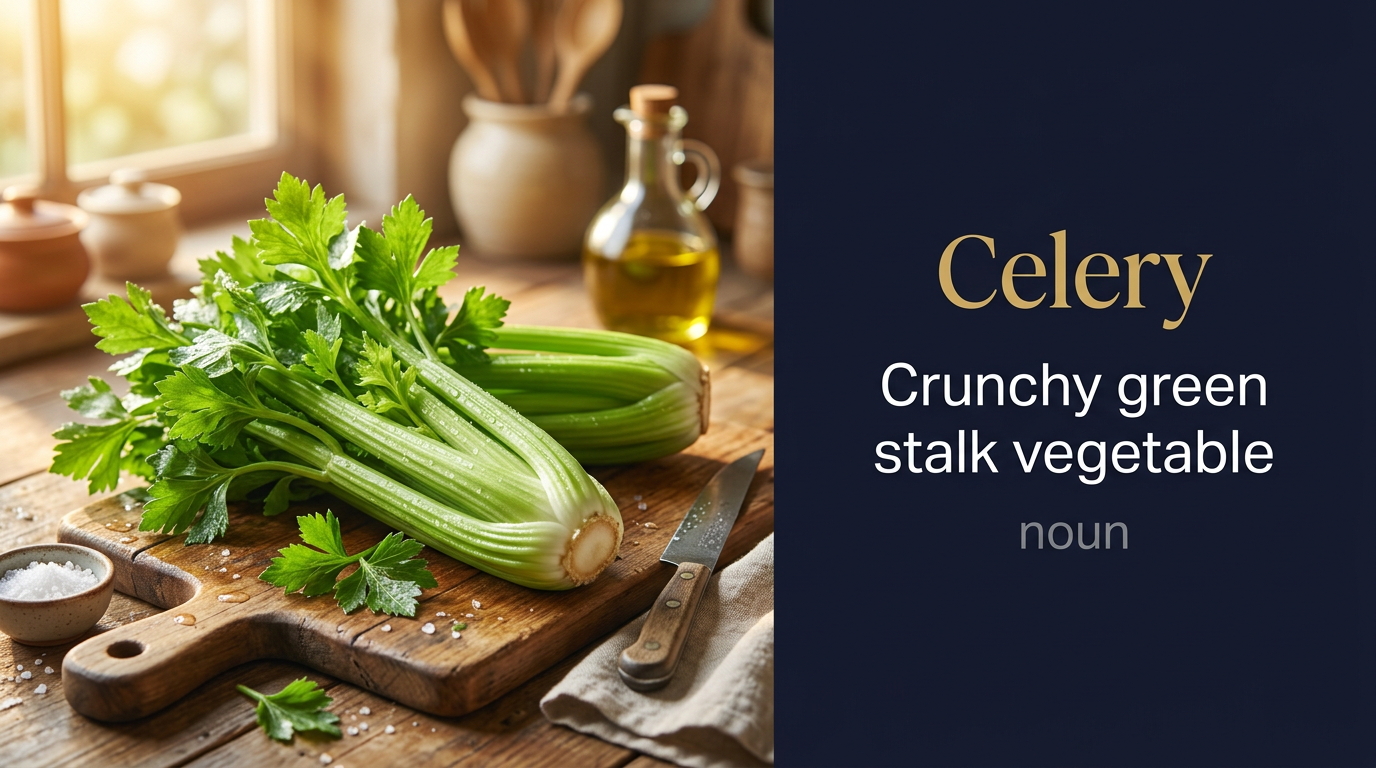 صورة توضيحية لمعنى كلمة Celery (نبات أخضر بسيقان طويلة مقرمشة ونكهة منعشة قليلة السعرات)