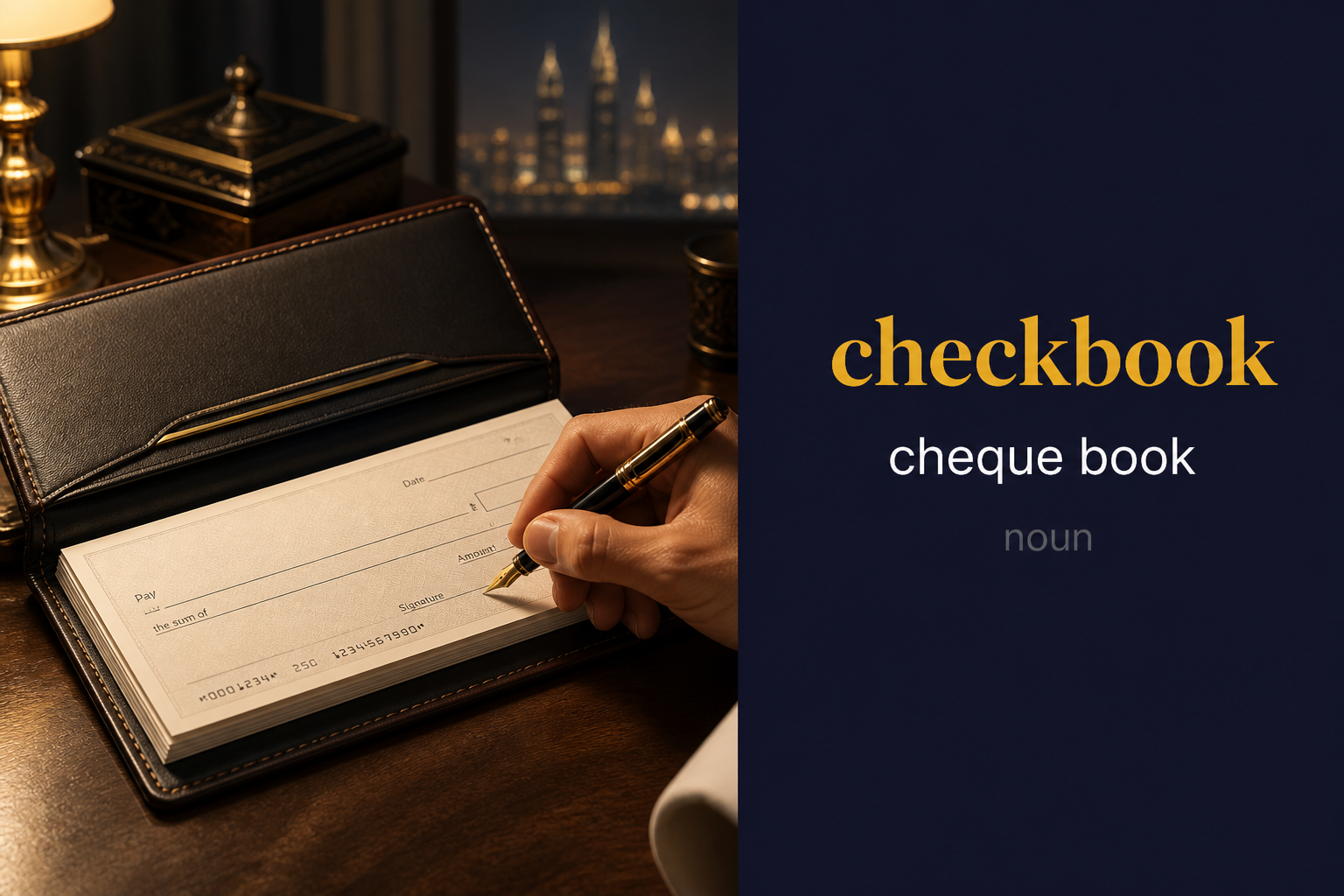 صورة توضيحية لمعنى كلمة Checkbook (دفتر شيكات بنكي)