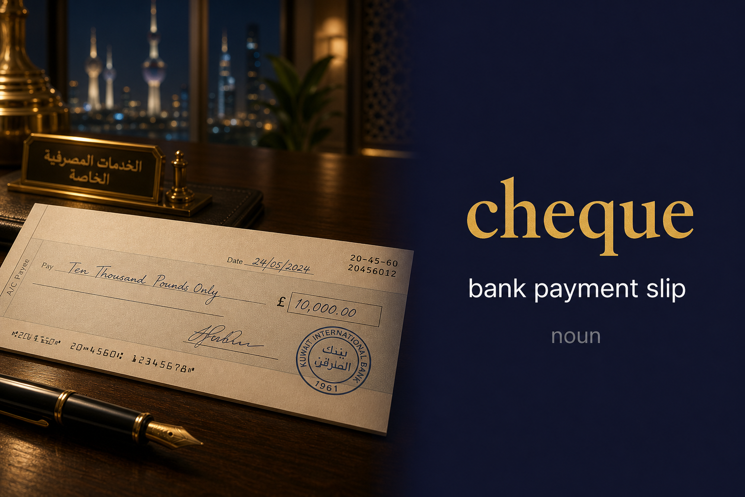 صورة توضيحية لمعنى كلمة Cheque (شيك مصرفي)