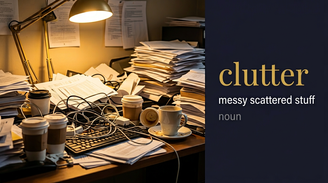 Clutter (عدم تنظيم) — illustrated meaning of the English word Clutter on GL Dictionary