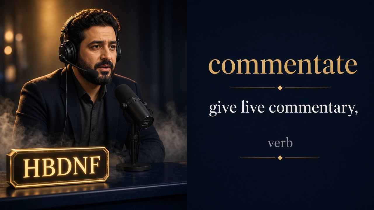 Commentate (يعلّق) — illustrated meaning of the English word Commentate on GL Dictionary