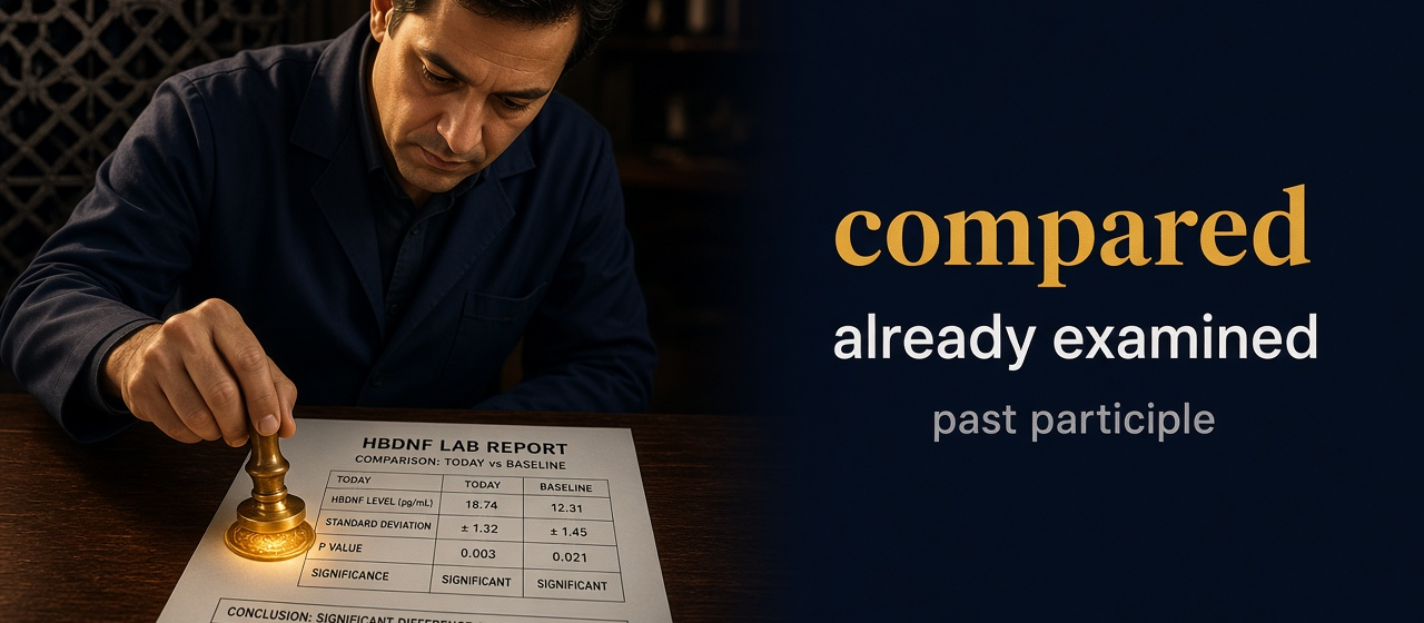 Compared (قورن) — illustrated meaning of the English word Compared on GL Dictionary