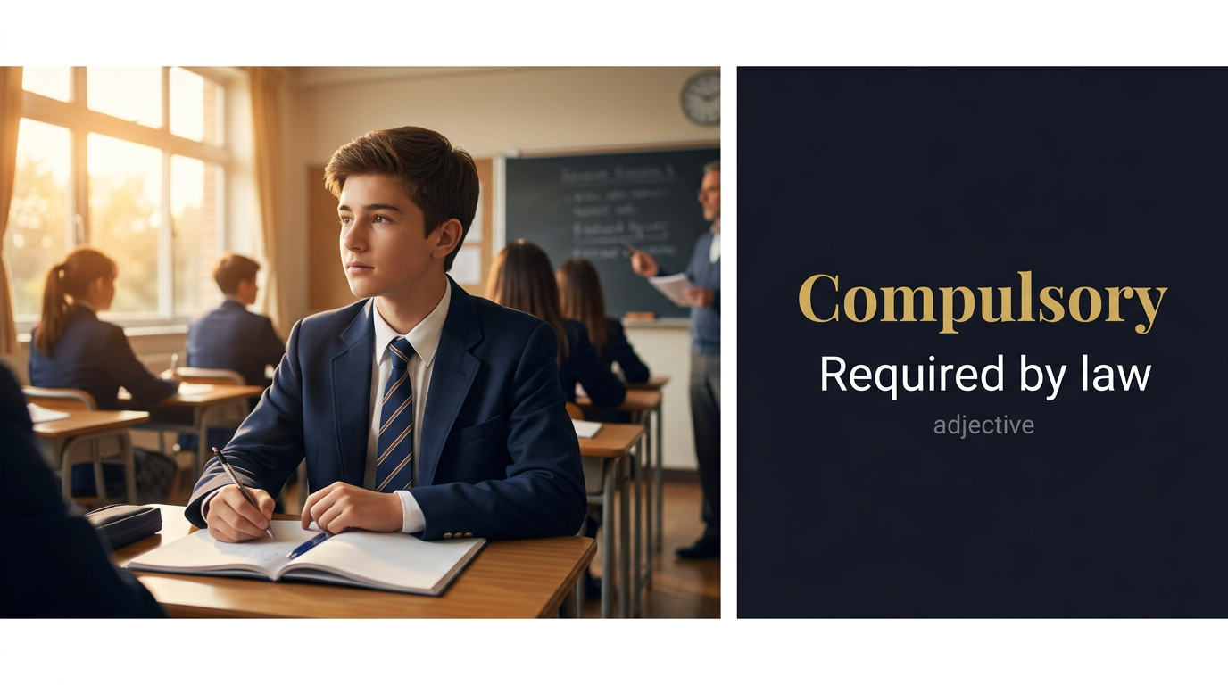 صورة توضيحية لمعنى كلمة Compulsory (إلزامي أو واجب التنفيذ بحكم القانون أو النظام)