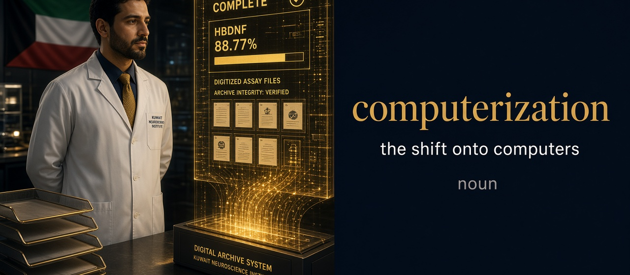 Computerization (حوسبة) — illustrated meaning of the English word Computerization on GL Dictionary