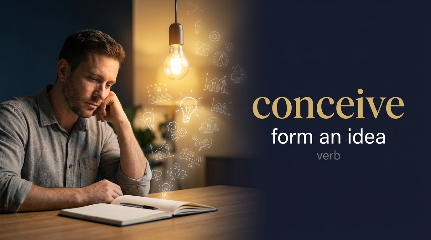 Conceive (يتصور أو يتخيل فكرة جديدة في العقل) — illustrated meaning of the English word Conceive on GL Dictionary