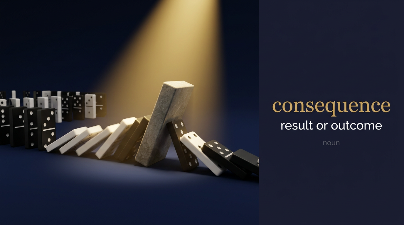 Consequence (النتيجة الحتمية أو الأثر المترتب على فعل سابق) — illustrated meaning of the English word Consequence on GL Dictionary