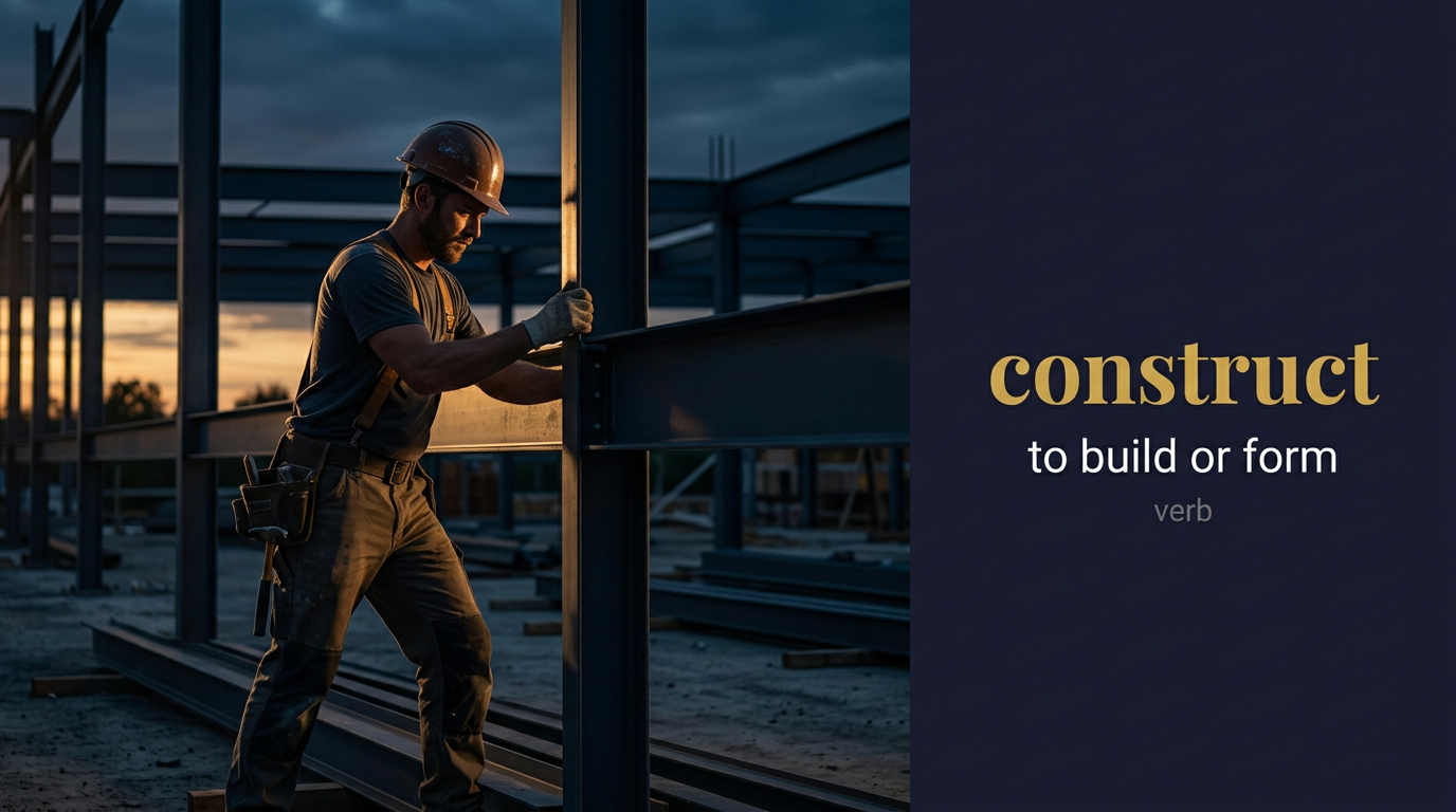 Construct (يبني أو ينشئ شيئاً جديداً من عناصر منفصلة) — illustrated meaning of the English word Construct on GL Dictionary