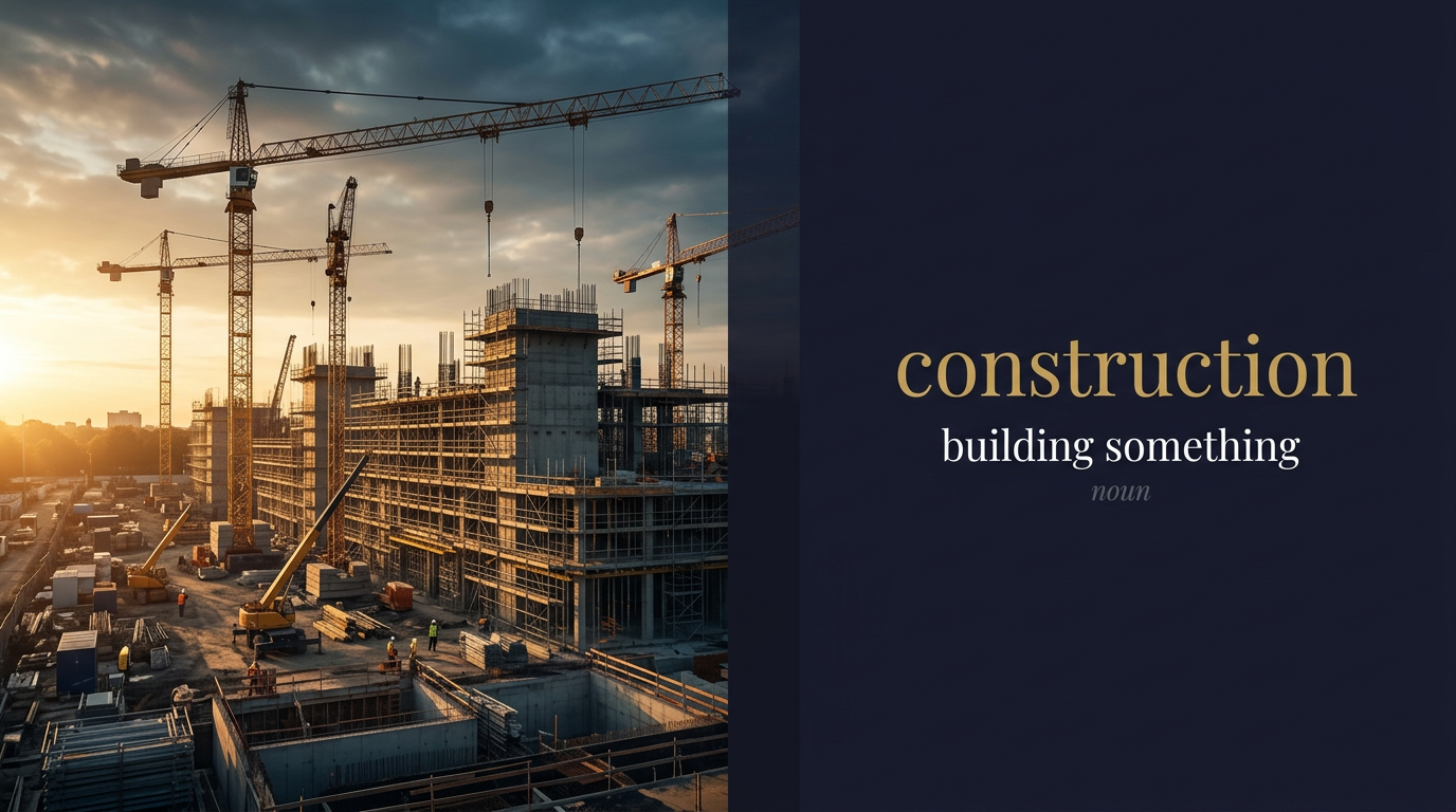 صورة توضيحية لمعنى كلمة Construction (عملية البناء أو التشييد لإنشاء هيكل جديد)