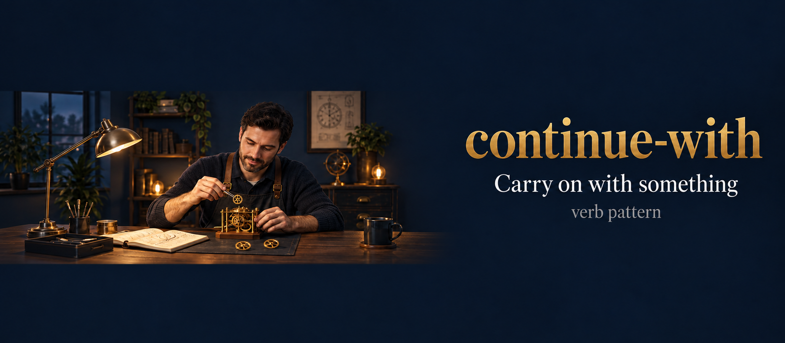 Continue With (يستمر في) — illustrated meaning of the English word Continue With on GL Dictionary