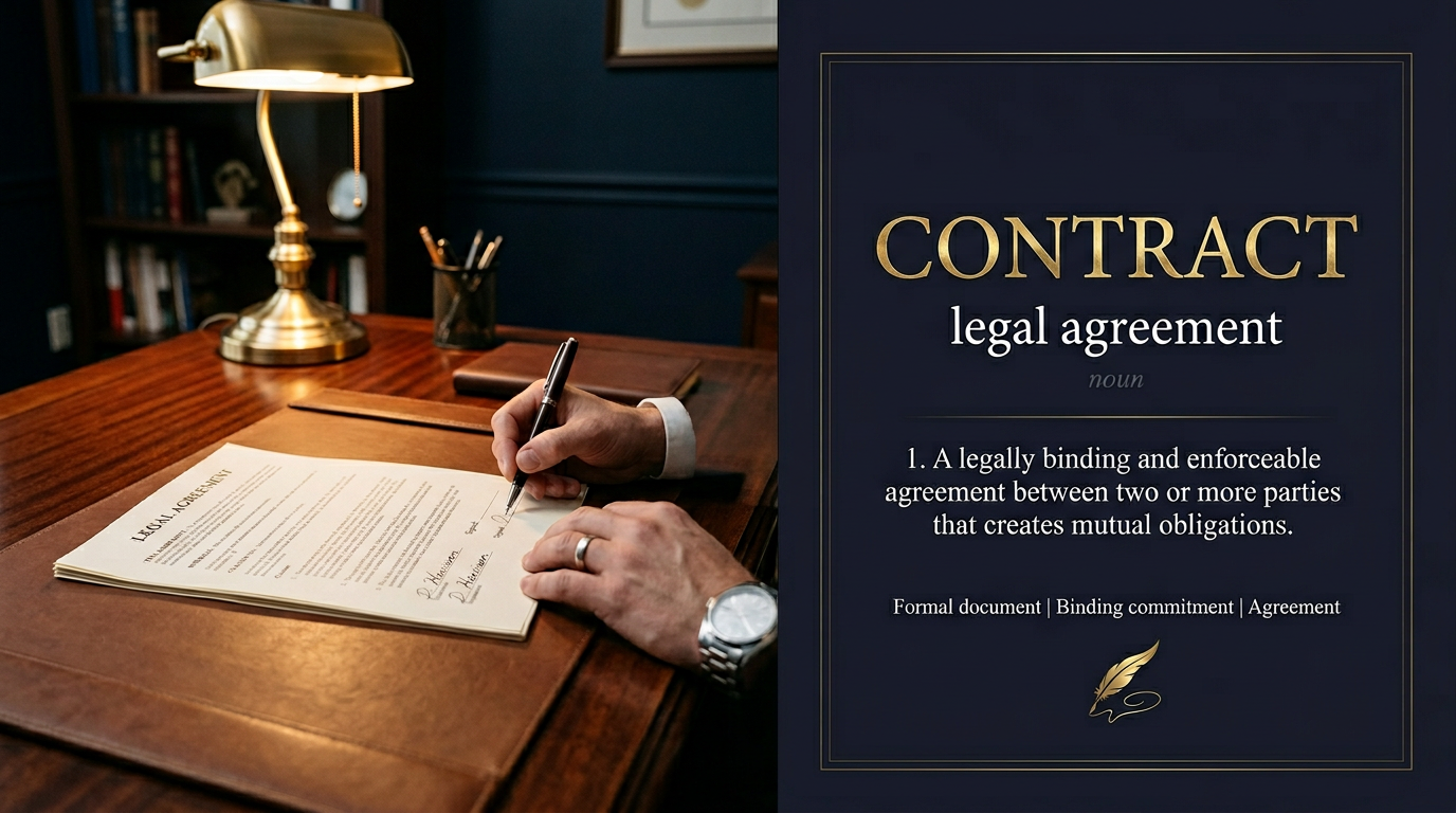 صورة توضيحية لمعنى كلمة Contract (اتفاقية قانونية ملزمة بين طرفين أو أكثر)
