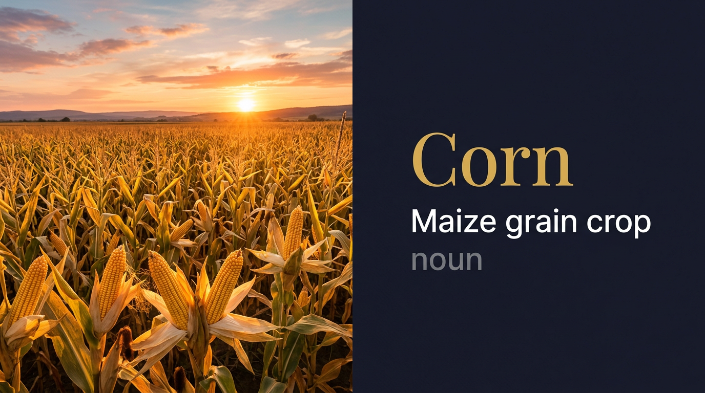 Corn (ذرة صفراء تُستخدم كغذاء أساسي) — illustrated meaning of the English word Corn on GL Dictionary